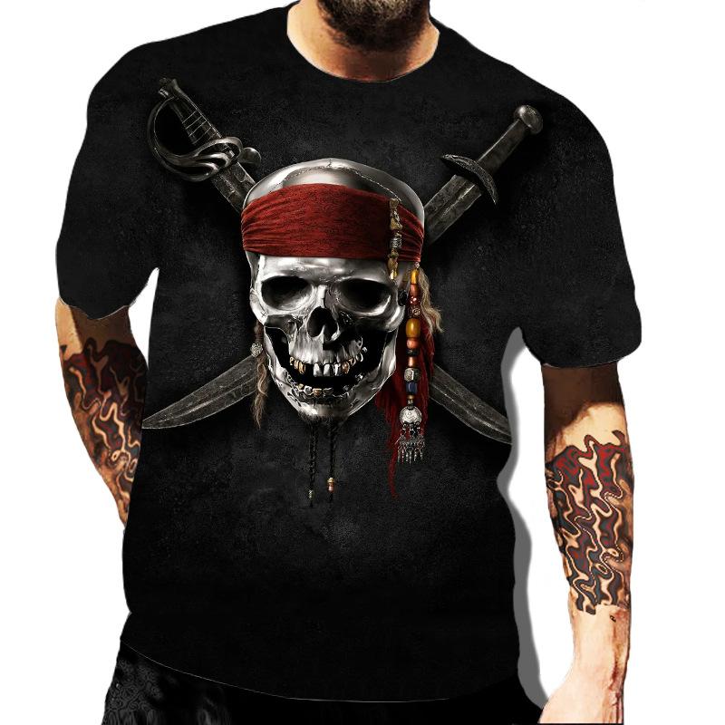 European and American Popular New Horror Skull Digital Printed T-shirt with Retro Street Style Men's T-shirt Pattern