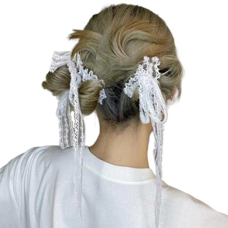 

Stylish Lace Hair Band With Ribbons Sweet Ponytail Holder Hair Scrunchies for Weddings and Daily Wear 1