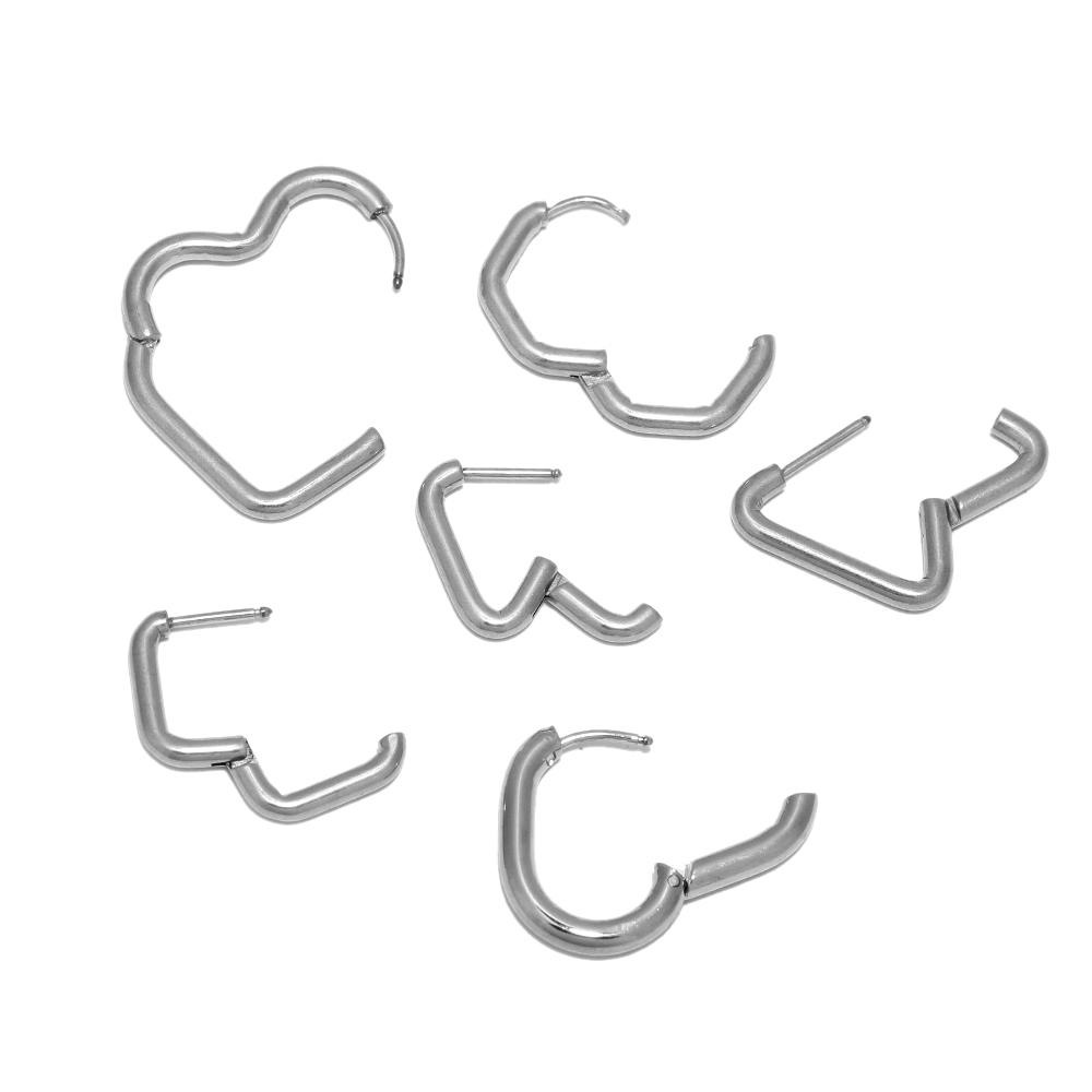 10pcs 304 Stainless Steel Heart Hoop Earrings Wholesale Triangle Women Earring Men Punk Hiphop Gifts Huggie Fashion Jewelry DIY