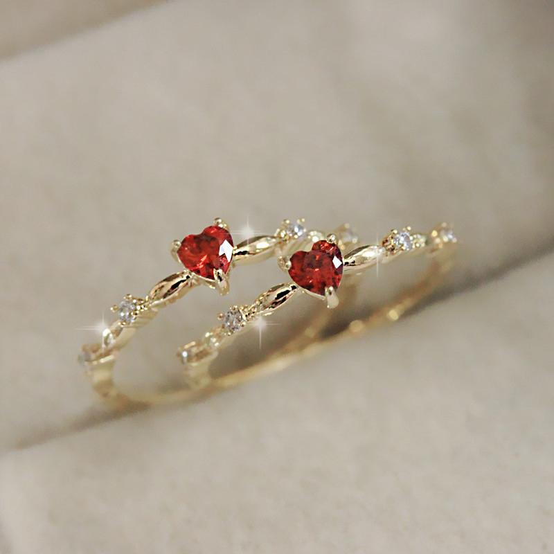 Huitan Exquisite Red Love CZ Engagement Proposal Rings for Women Thin Band Aesthetic Female Fashion Jewelry Fancy Birthday Gift