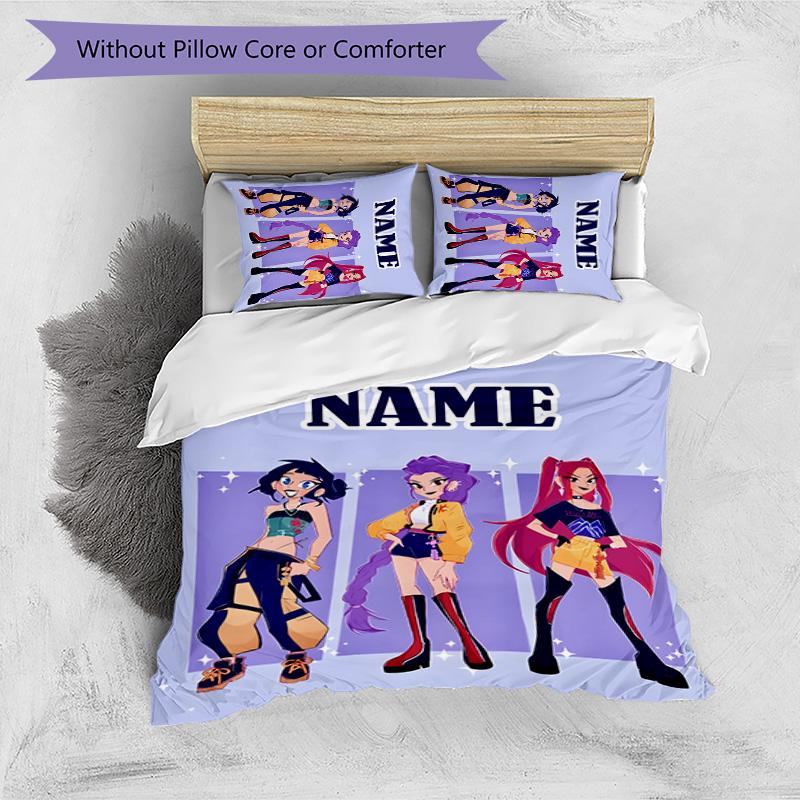 3pcs KPop Demon Hunters12 Cover Set - Personalized Name, HD Printed Bedding with 1 Cover and 2 Pillowcases - Perfect for Home Decor, Easy Care