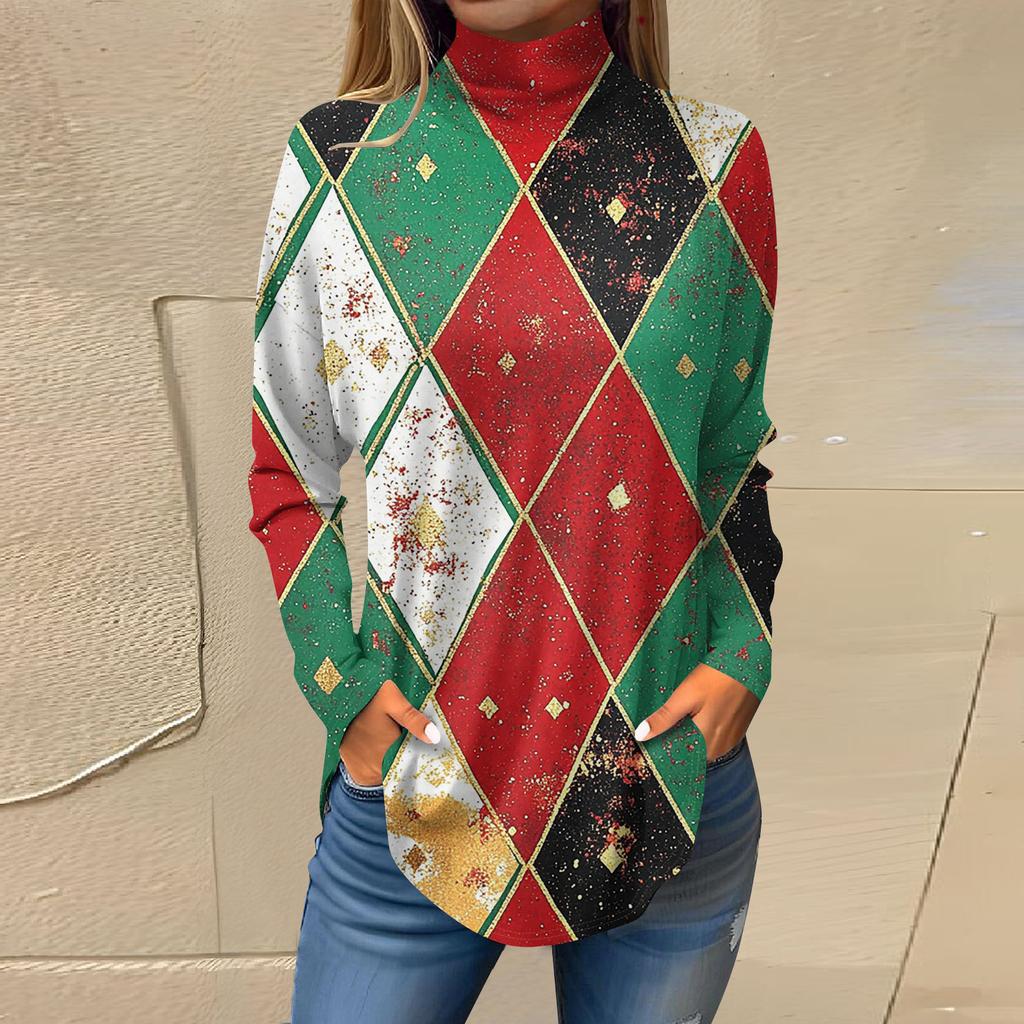 Cămăși de toamnă casual cu mânecă lungă Hanorac cu imprimeu vintage Pulover cu gât înalt