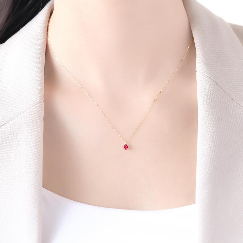 ESTELLE [Official] [Web Exclusive] Women's Necklace in 10K Yellow Gold with July Birthstone Ruby and Drop Motif (0452-8217-0019-0000)