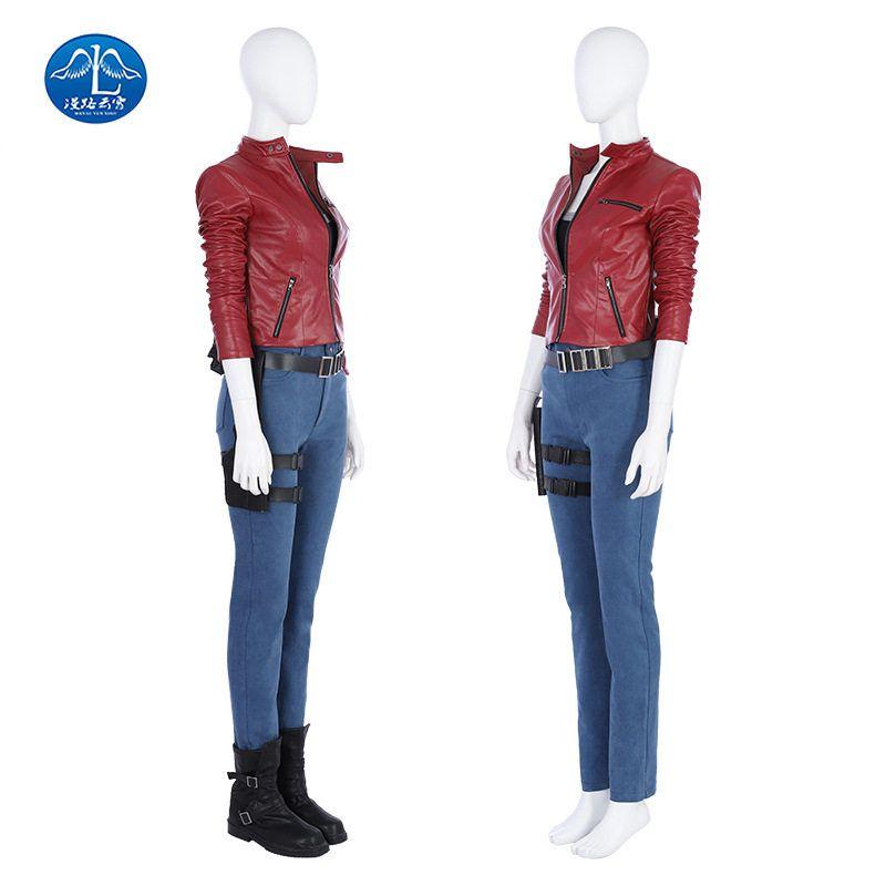 Resident Evil 2 Claire Cos Costume Same Style Leather Outfit Full Set Cosplay Clothing Factory