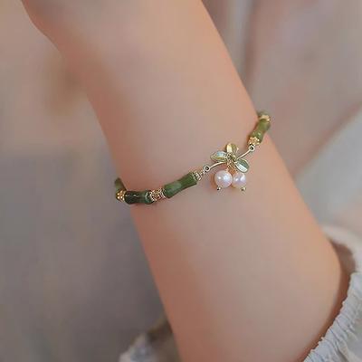 Light Luxury Bamboo Joint Beaded Bracelet For Women Vintage Chinese Style Tassel Charm Bracelet Jewelry Accessories Gifts