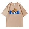 Men's NASA Co-branded Bear Print Crew Neck Cotton T-Shirt - Short Sleeve, Casual Streetwear, Plus Size Available