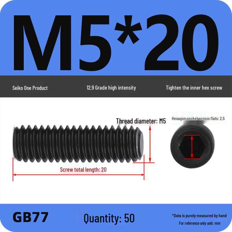 Class 12.9 Inner Hex Flat Head Headless Grub Screw M3-M12