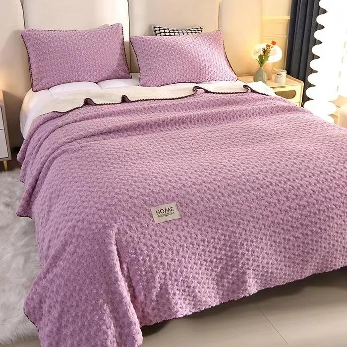 Nová králičí kožešina Růžová deka Bunny Kašmírová multifunkční deka Jednobarevná potahová deka Přehoz z mléčného vlákna