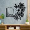 Elegant Metal Wall Art Book Floral Design Modern Geometric Home Office Living Room Decor Book Lover Halloween Christmas New Year Gift