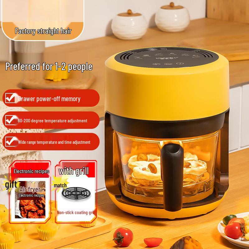 Lwell Transparenter Mini-Heißluftfritteuse aus Glas für 1-2 Personen - Ölfreier Elektrischer Frittierer für Pommes Frites