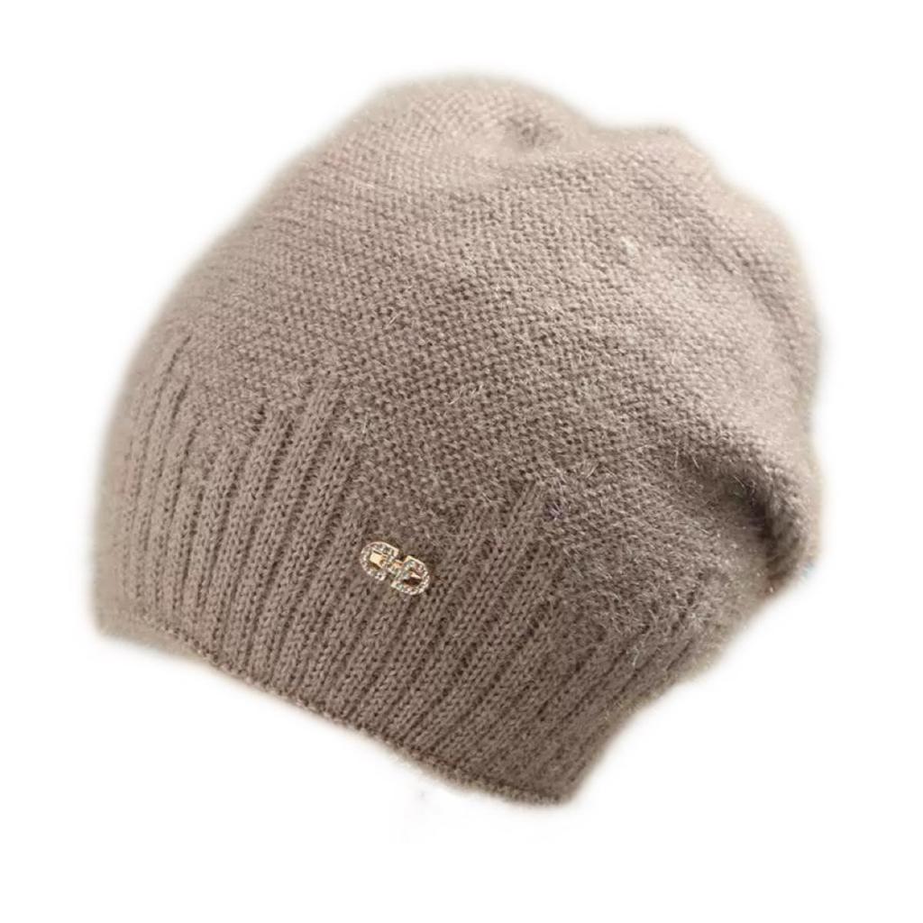 Dámská podzimní/zimní silná pletená vlněná a sametová čepice