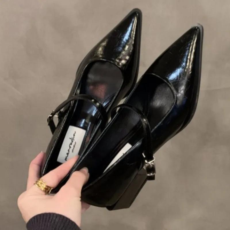 Spring New Coarse Heel Shoes Women's Fashion Pointed Shallow Mouth with Waterproof Non-slip Low-top Shoes
