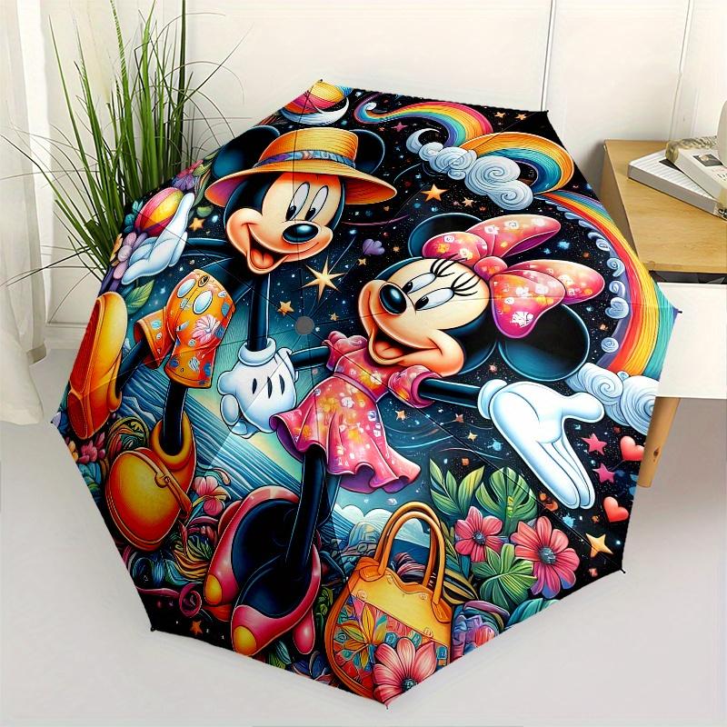 

Mickey Mouse, Minnie Mouse Automatic Opening and Closing Umbrella, Compact Travel Umbrella, Lightweight and Portable, Suitable for Beach Com