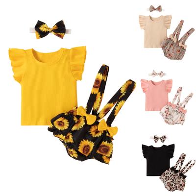 Newborn  Floral Summer Outfits Ribbed T-Shirt And Shorts Headband
