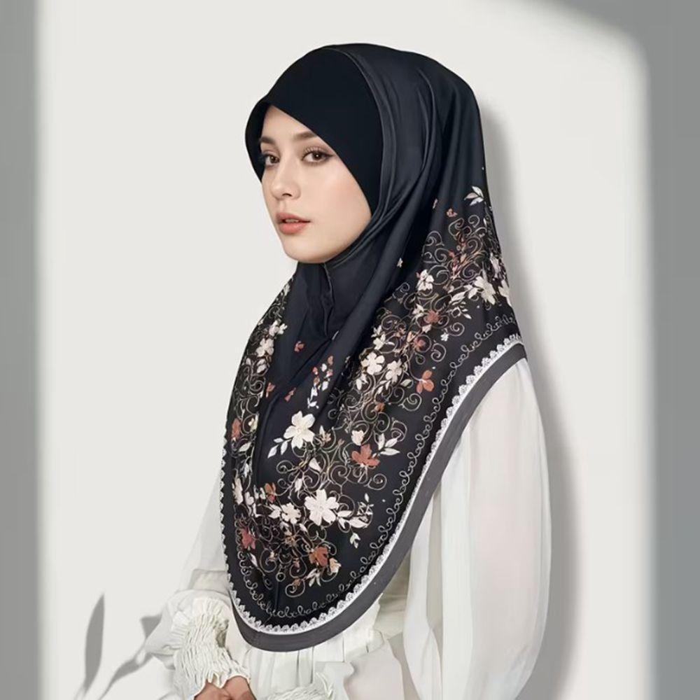 Cotton Eid Al-Fitr Long Floral Turban Adjustable Hijab Head Wrap Printed Arab Lady Headscarf  Women