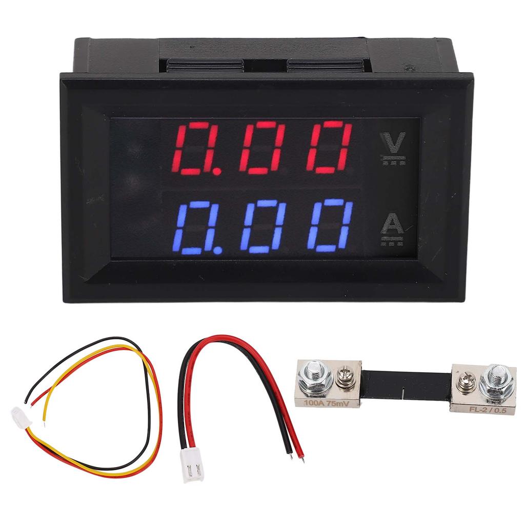 Voltage Amperage Monitor Gauge Amp Detector 0‑100V Voltage Current Meter with Calibration Potentiometers for Solar Panels