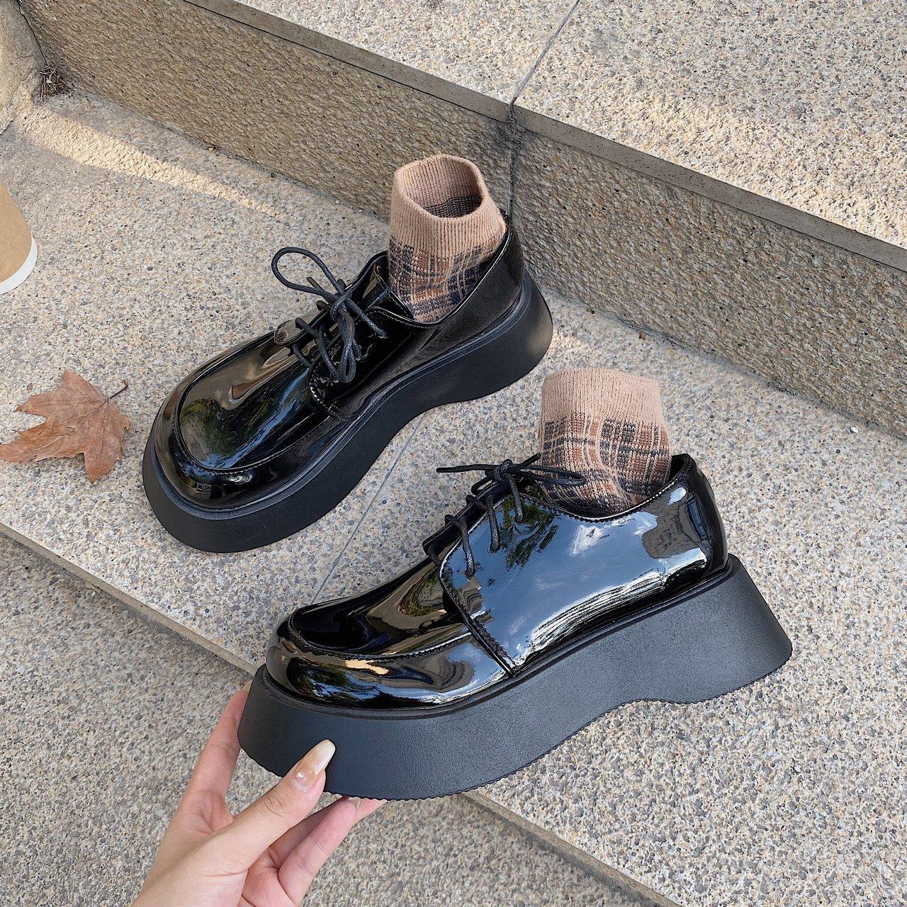 

Туфли на платформе, летние ретро-туфли на шнуровке в британском стиле, маленькие кожаные туфли, женские мягкие кожаные туфли на толстой подошве, круглые туфли с большим носком 39