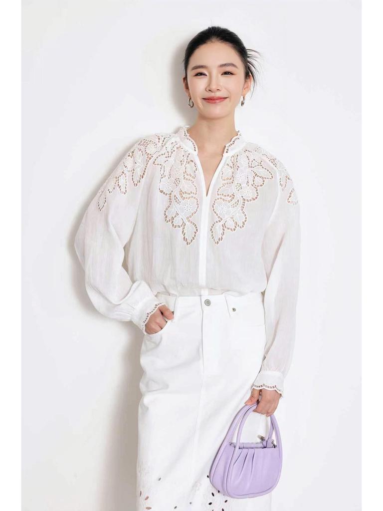 Nanyou 2026 Spring French Style Lace Embroidered Loose Shirt