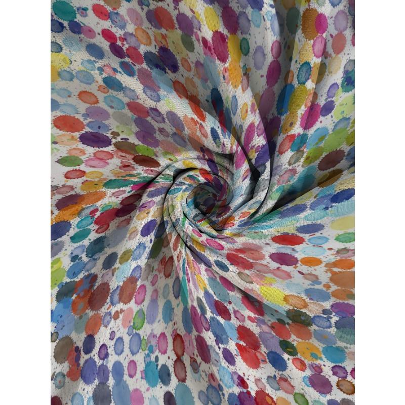 Large size women's T-shirt with colorful watercolor polka dot pattern and front pockets