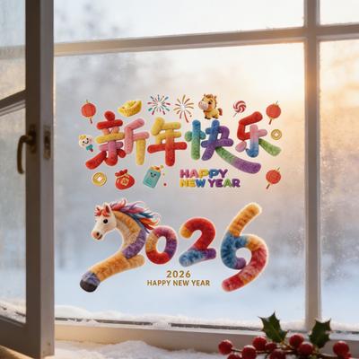 Yousheng Chinees Nieuwjaar Raamstickers 2026 Jaar van de Paard Raamsticker Verwijderbare Statische Stickers voor Lentefeest Restaurant Winkel Feest Decoratie