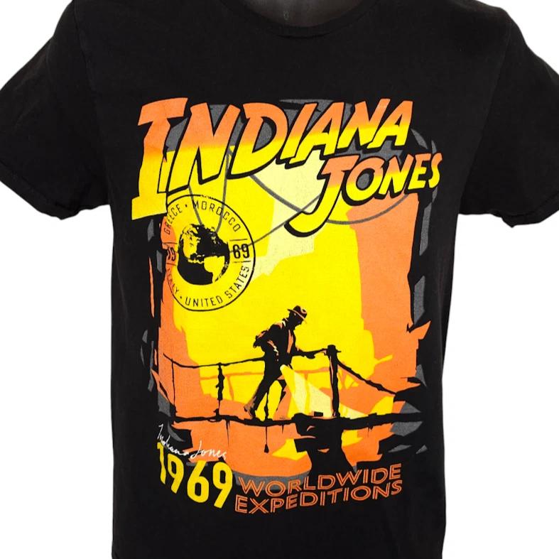 

Indiana Jones 100% Cotton T-shirt Mens Tees Top Mens Size Small Black 1969 Worldwide Expeditions Retro S