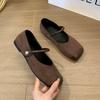 Square head Mary Jane shoes women's shoes 2025 autumn and winter new suede word with French skirt temperament single shoes