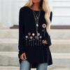 Summer Plus Size Women Tunic Casual Loose Cotton T Shirt Long Sleeves Round Neck Floral Printed Fashion Top