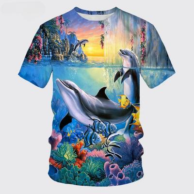 Męskie Modne Koszulki z Nadrukiem 3D Zwierzęta Delfin Letnie Zabawne Krótki Rękaw Hip Hopowe Topy