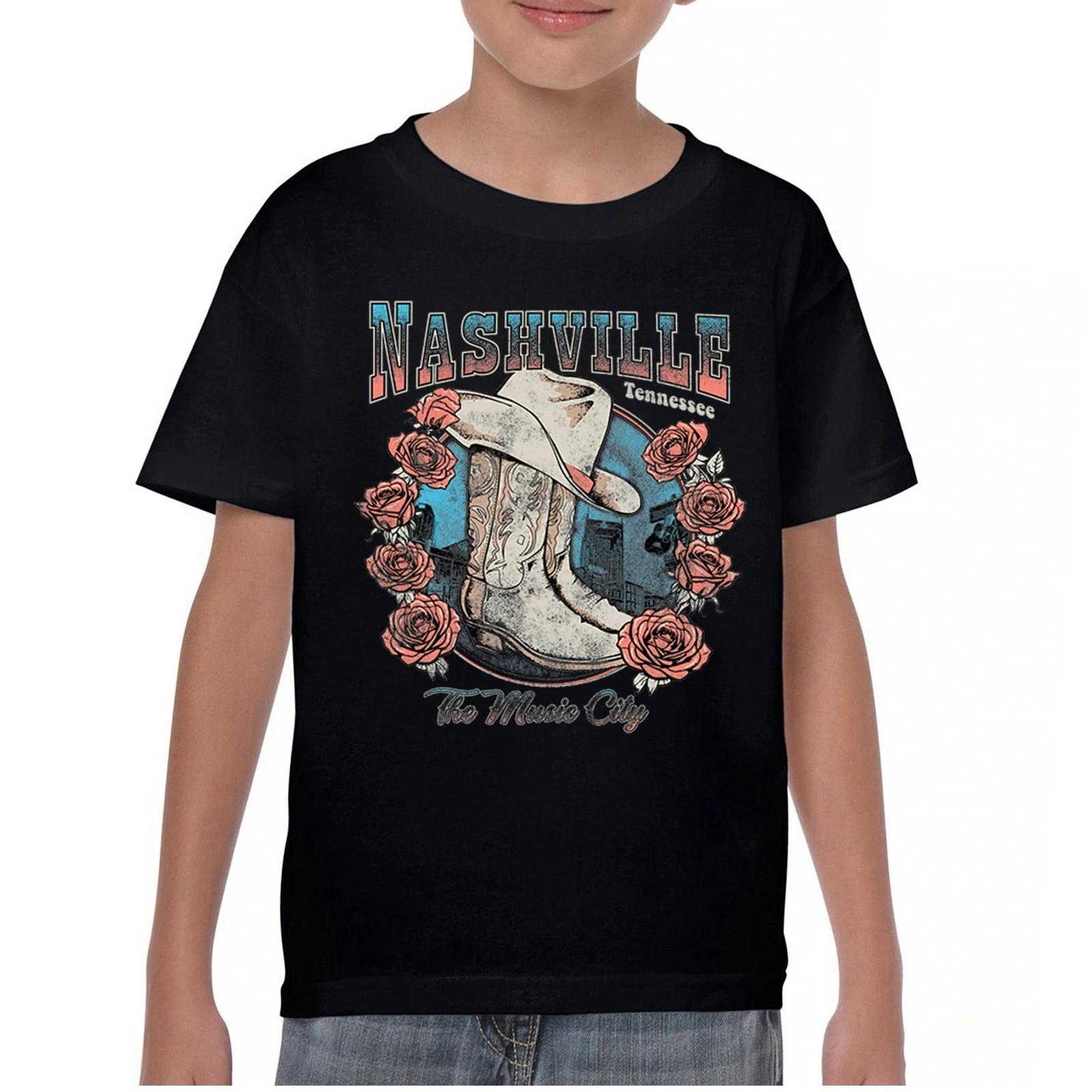 Nashville The Music City Youth kids boys T-Shirt Country Cowgirl Boots and Hat Kids 160