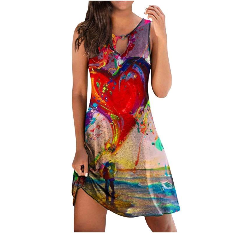 QICED Fashion Summer Spring Sleeveless V-Neck Casual Dresses