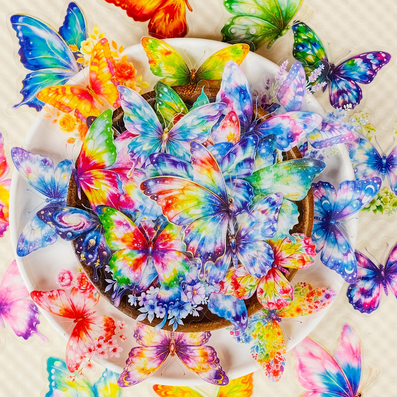

56 Watercolor Colorful Butterfly Pet Stickers Dream Gradual Change Color Painted Insects Hand Account Decorative Sticker Batch