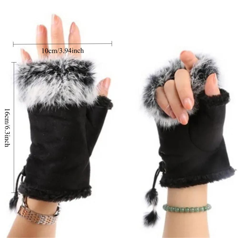 1PAIR Women Fashion Gloves Half Finger Warmer Winter and Autumn Gloves Arm Crochet Knitted Rabbit Hair Mitten Warm Rhombus Artificial Gloves