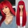Orange Synthetic Wigs Long Straight Wigs With Bangs For Women Pink Red Cosplay Party Daily Use Natural Hair