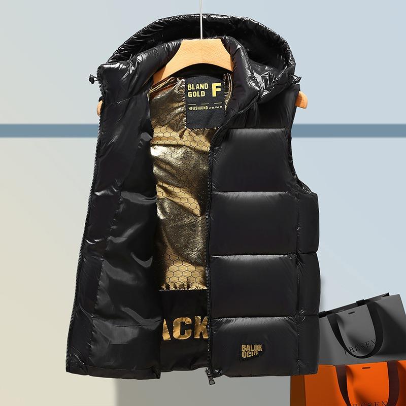 Black and Gold Down Cotton Couple Vest New Men's and Women's Casual Loose Temperament Cold Suit Vest Jacket