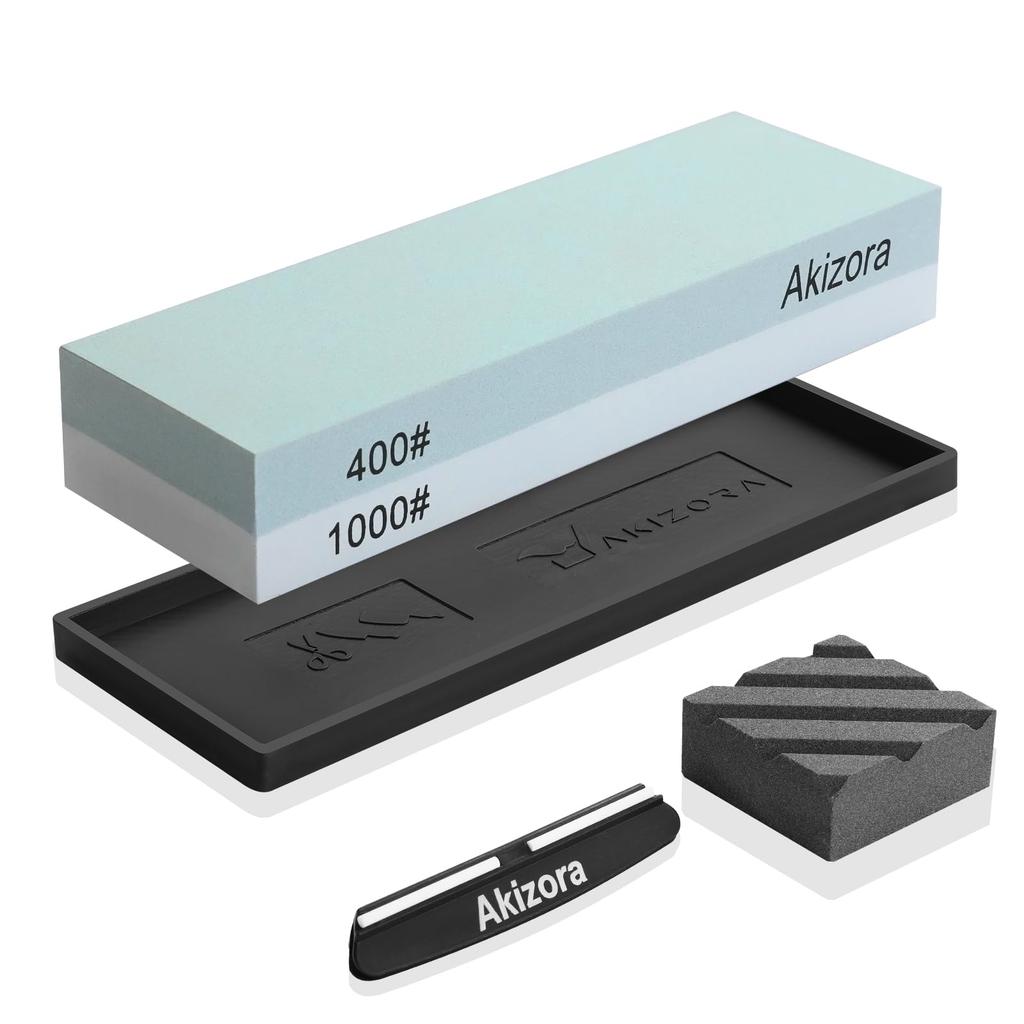 Akizora Knife Sharpening 400mm and Whetstone Set with Surface Fixed Angle and Strong Ideal for Home Use and Finishing Knives Stone, 1000mm,