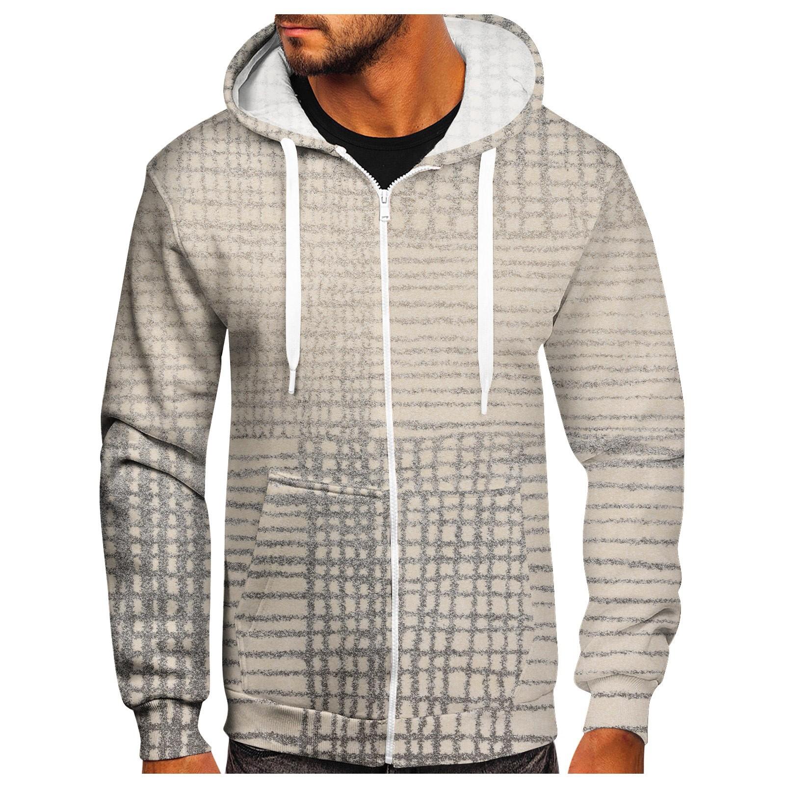 

Мужской свитер на молнии, пальто, модный свитер с капюшоном и принтом XL белый