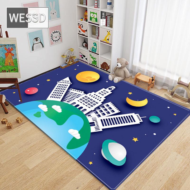 Cartoon Space Rocket Carpet For Children Room 3D Floor Mat Soft Rectangle Mat Bedroom Rug For Boys Girls Kids