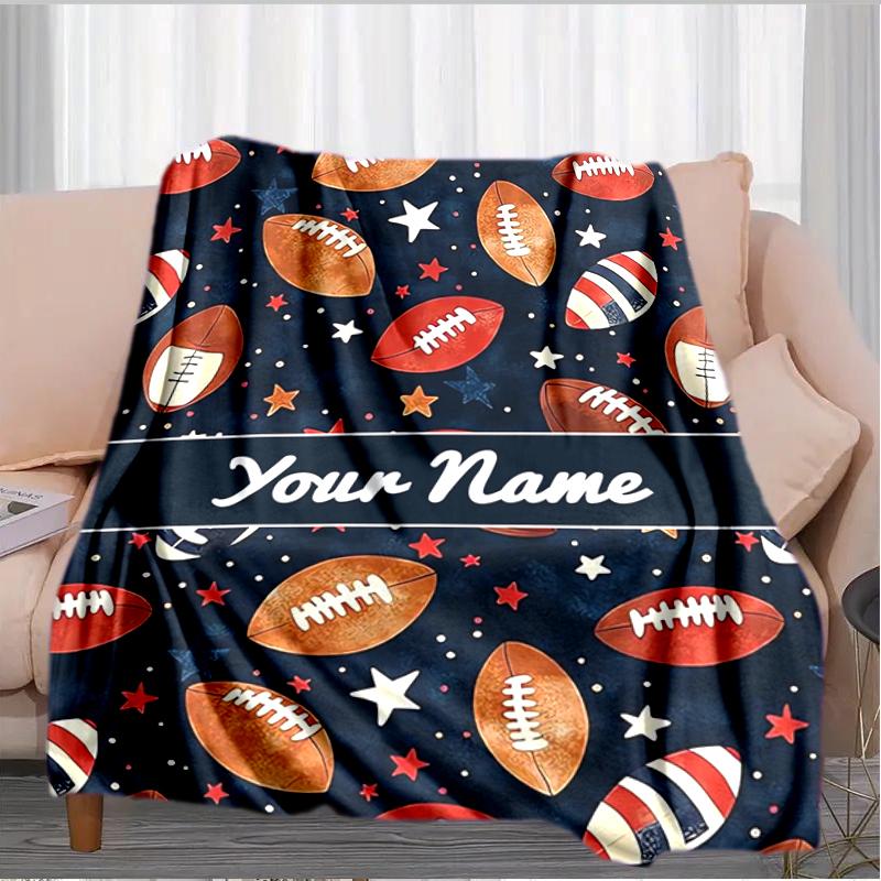 1PC Custom Name Football Notebook Flannel blankets Patterns Throw Blanket All-Season Soft Gift for Couch, Bed, Camping gifts