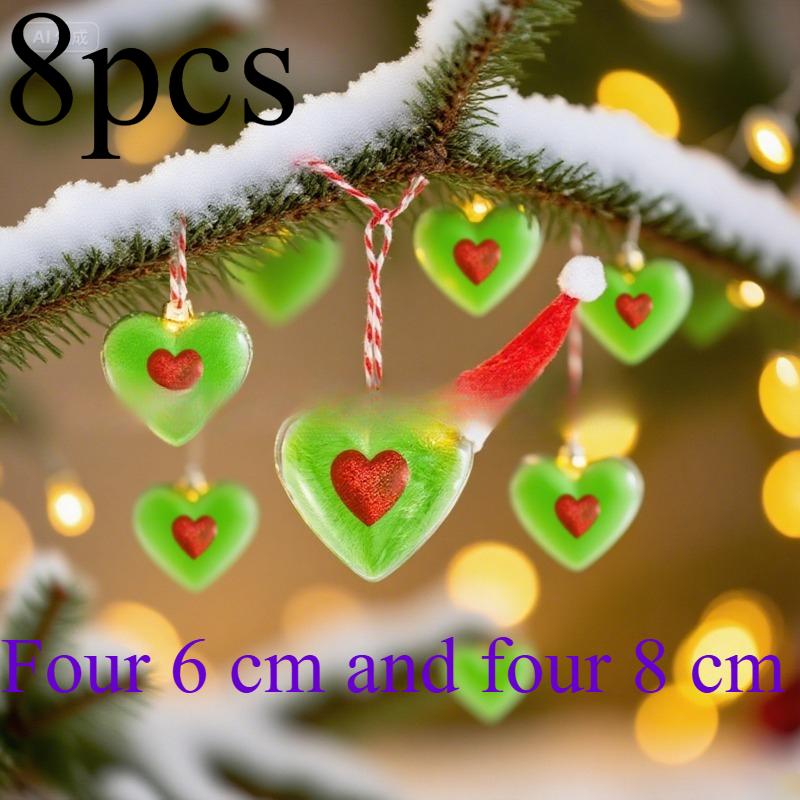 

8 шт./набор Подвеска на елку Плюшевый шар в форме сердца Рождественская шляпа Праздничная атмосфера Украшение Подарок Создать атмосферу