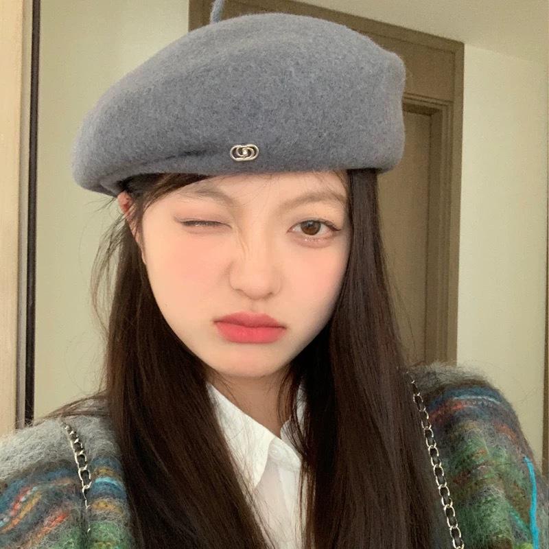 Czarny Beret Koreański Styl Duży Obwód Głowy Podkreślający Twarz Mały Kapelusz Malarski Kobiety Jesień Wełniany Kapelusz Beret