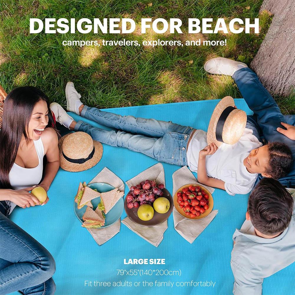 Multiple Sizes Beach Blanket Sandproof Waterproof Large Quick Drying Outdoor Picnic Mat with 4 Stakes for Travel Camping Hiking