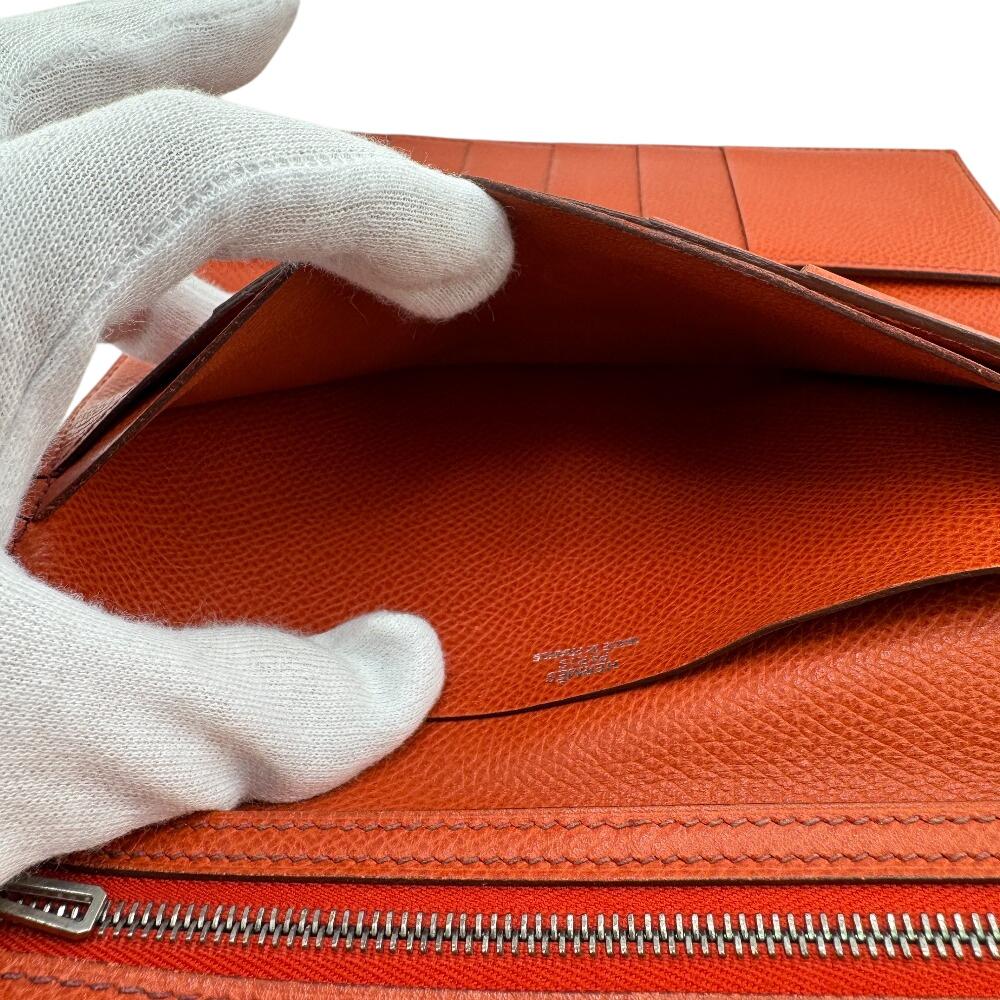 HERMES Long Wallet Tri-fold Epsom Bearn Dupri Purse Orange Epsom Women Used
