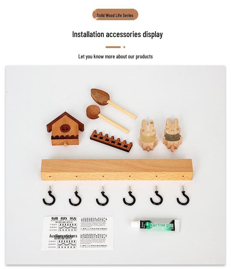 Nordic No-Drill Solid Wood Key Hook for Entryway Wall