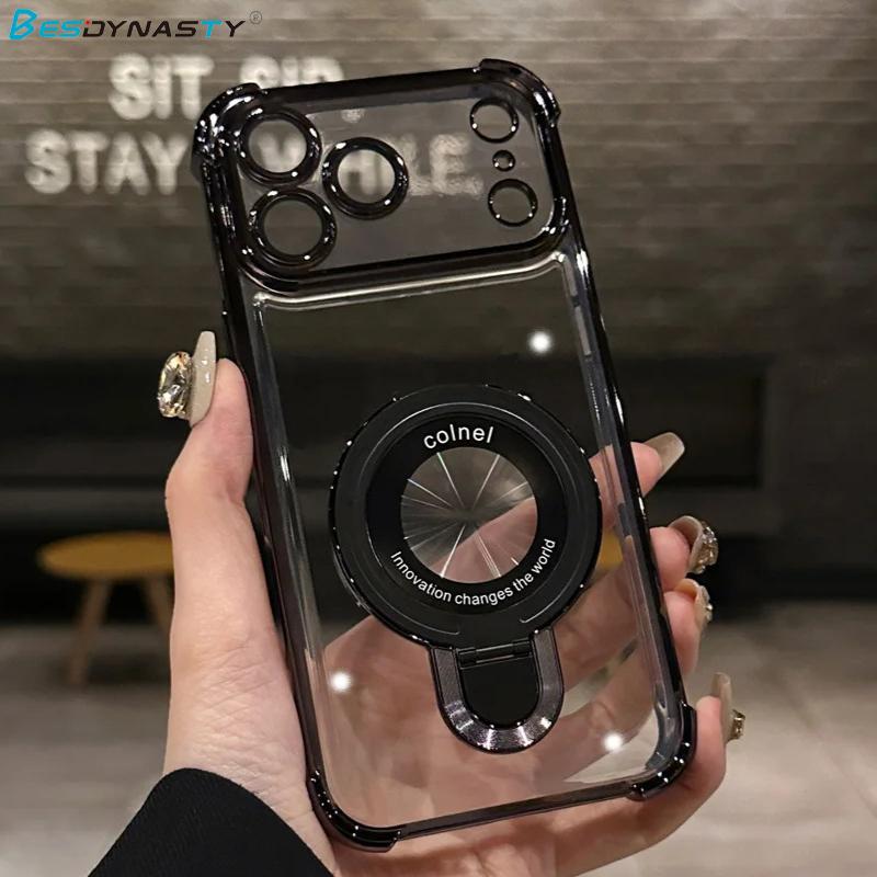 Luxusní pozlacený stojánek Magnetické pouzdro Pro iPhone 17 Air 16 15 14 13 12 11 Pro Max Fólie na objektiv Průhledný držák Průhledný zadní kryt