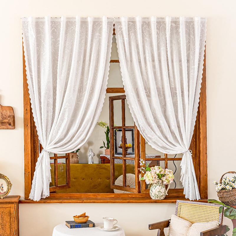 French Window Curtain No Drill Pleated Blinds for Patio Doors Sheer Voile Drapes Light Filtering Privacy Screen for Balcony Home