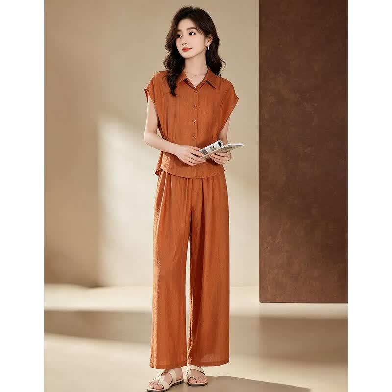 D.F.DEAR Women's Sleeveless Shirt & Wide-Leg Pants Set