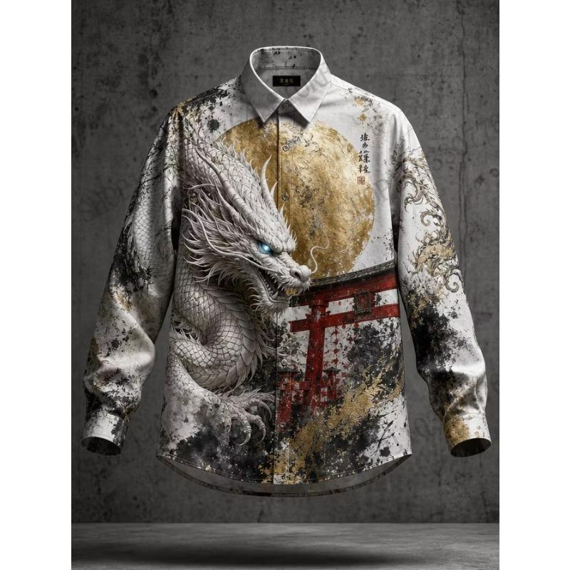 New Mens Chinese Dragon Full Sleeve Shirt Golden Great Dragon 3D Print Shirt Men/Women Fashion Luxury Shirts Asian Style Camisas