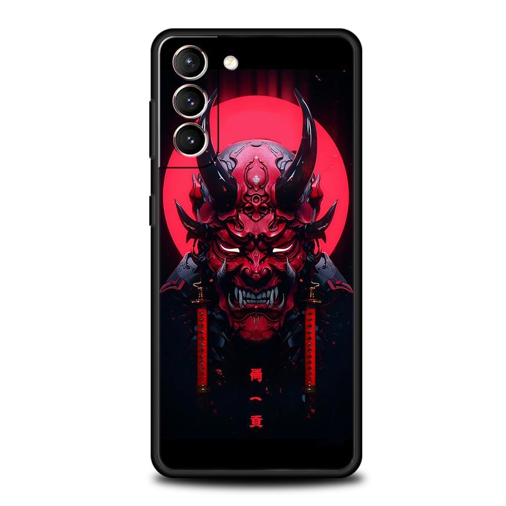 Japan Samurai Oni Mask Phone Case For Samsung Galaxy S26 Ultra S25 Plus S24 FE S23 S22 5G S21 S20 Cover Black Soft
