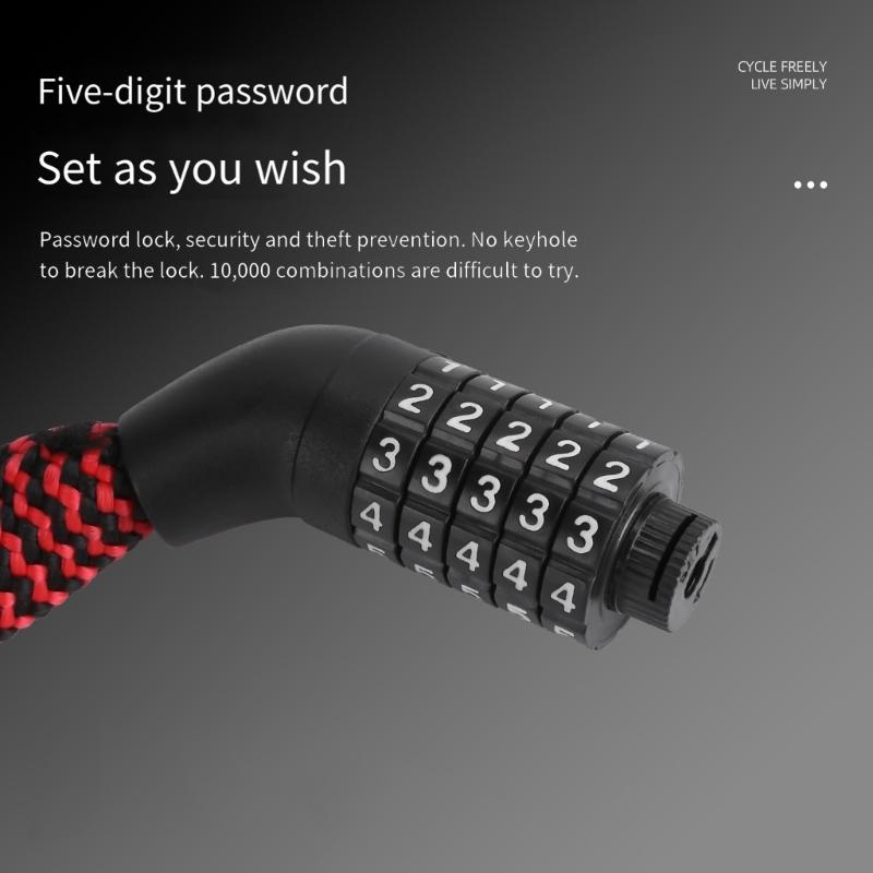 Road Bike Chain Lock Long Antitheft Bicycles Chain Lock 5 Digit Combination Bike Lock for Motorcycle, Scooter, Fence