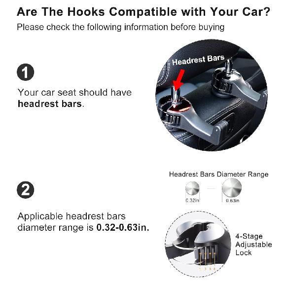 Car Headrest Hook With Phone Holder, Universal 360 Rotation Headrest Hooks For Purses And Bags (Silver)